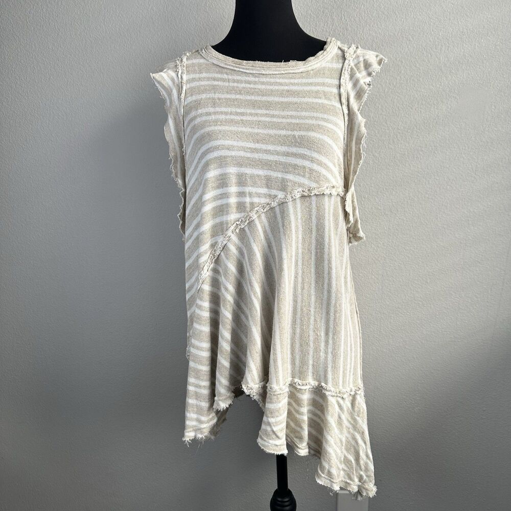 Free People Between The Lines Tunic Size XS Striped Oversized Asymmetrical Hem